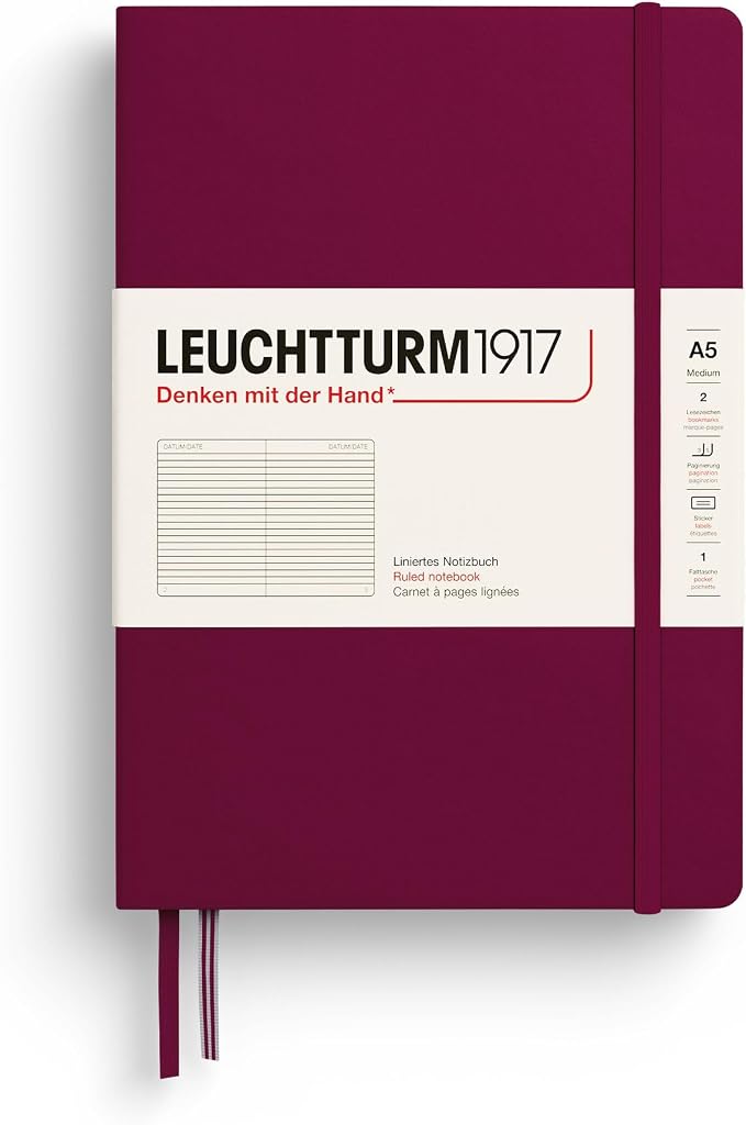 LEUCHTTURM1917 - Notebook Hardcover Medium A5-251 Numbered Pages for Writing and Journaling (Port Red, Ruled)