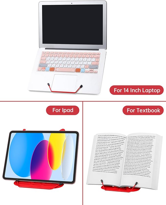 Honagu Adjustable Metal Book Holder, Reading Stand for Documents, Typing Stand for Cookbooks, Textbooks, Tablets, Music Books (Red)
