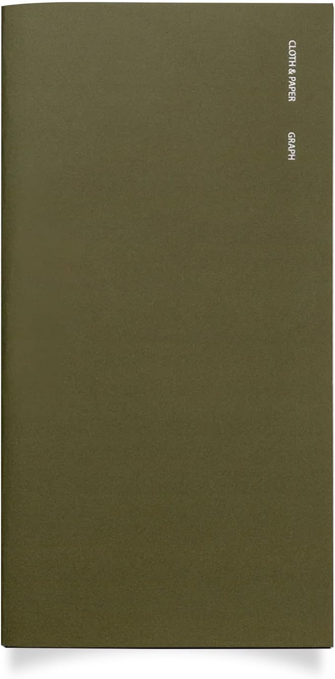 Cloth & Paper Travel Notebook | Graph Notebook – Olive | A5 Slim Grid Paper Notebook 4.3" x 8.3" | Graph Layout for Notes, Diagrams, Lists and Structured Planning for Work or Study – Soft Touch Cover