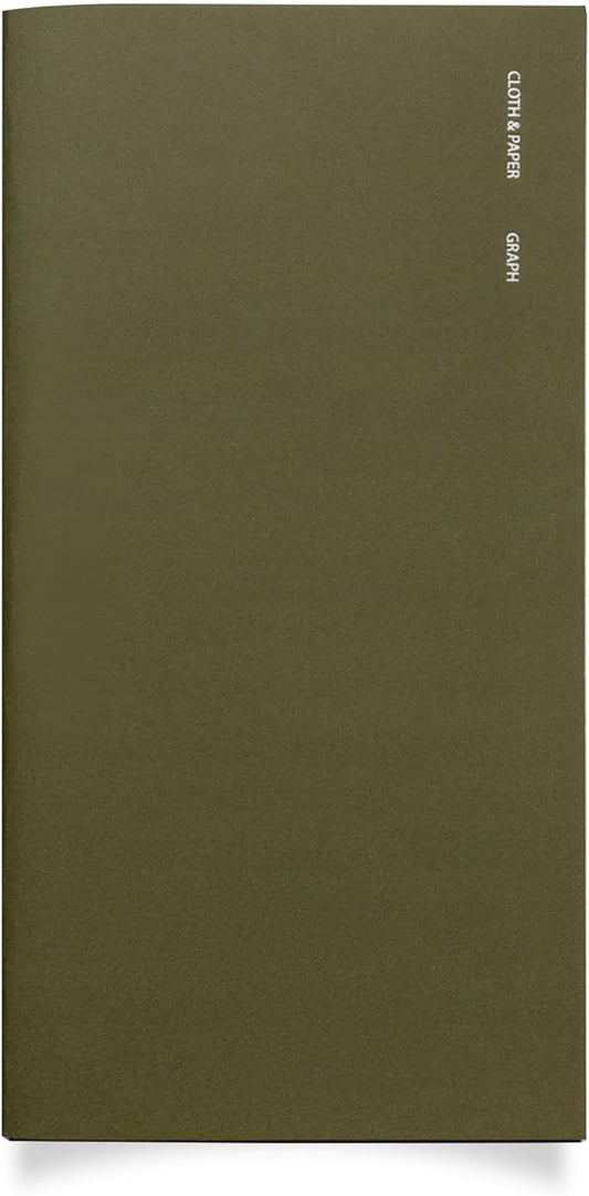 Cloth & Paper Travel Notebook | Graph Notebook – Olive | A5 Slim Grid Paper Notebook 4.3" x 8.3" | Graph Layout for Notes, Diagrams, Lists and Structured Planning for Work or Study – Soft Touch Cover