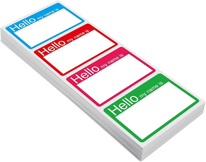 Name Tags Stickers 4 Colorful (Hello My Name is) Border Tag Labels - 200 Stickers (3.5 x 2.25 inch) for School Office and Home