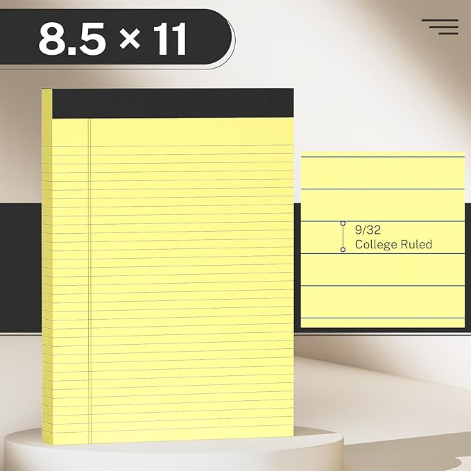 AILZFEI 300 Sheets Yellow Legal Pads 8.5 x 11 College Ruled Paper 6-Pack Note Pads Narrow Ruled 50 Sheets per Notepad Perforated Writing Pad Durable Sturdy Back 8x11 Pads of Paper