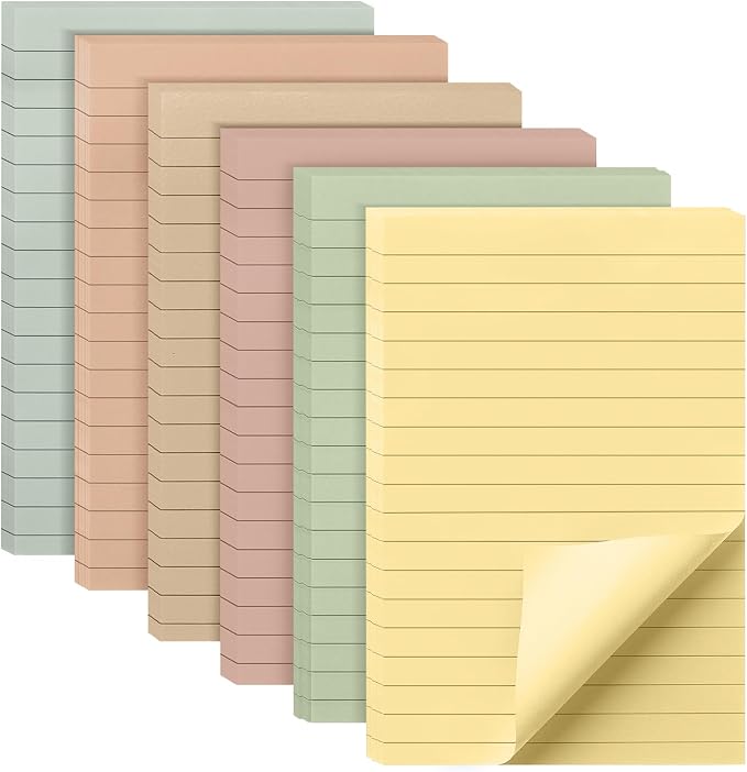 Mr. Pen- Lined Sticky Notes, 4" x 6", 6 Pads, 45 Sheets/Pad