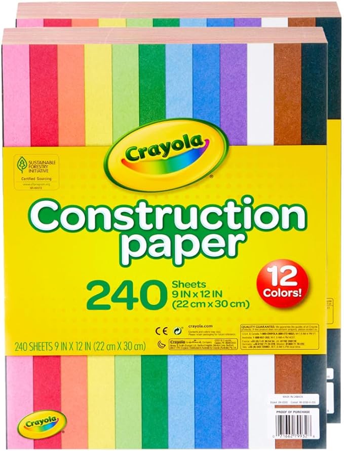Crayola Construction Paper Bulk Pack (480 Sheets) – 10 Assorted Colors, 9x12, Teacher School Supplies & Classroom Must Haves, Card Making Craft Supplies, Art Paper