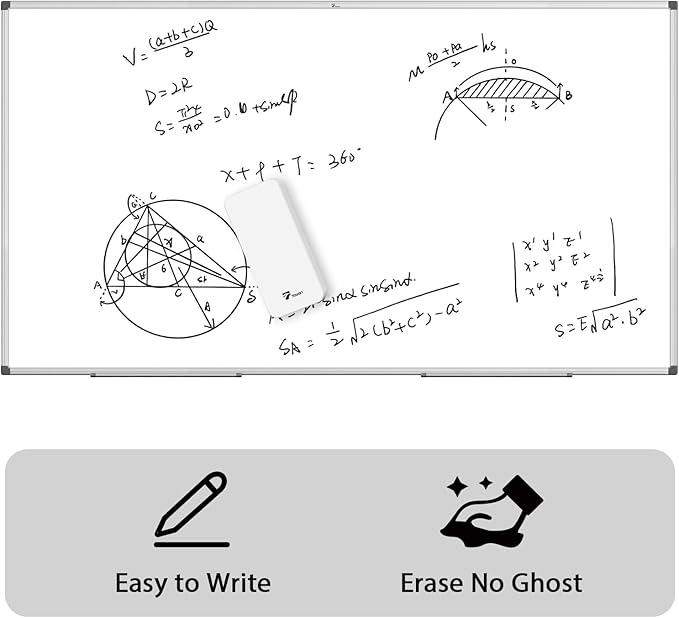TOWON Magnetic Dry Erase Board, 72 x 40 in White Board Dry Erase, Aluminum Framed Whiteboard for Wall, Large Dry Erase Board Wall Mounted with Markers, Pen Tray, Magnets, Cleaning Wipe, Silver Border