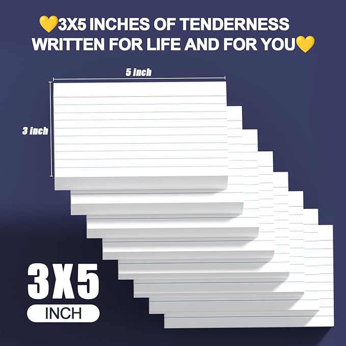 Index Cards 3x5 Inch - 600 Count, Ruled Index Flash Cards for Studying, Lined Index Note Cards 3x5 Flashcards, Notecards 3 x 5 Lined Small Index Cards Ruled White 3x5 Cards for Office, School, Home