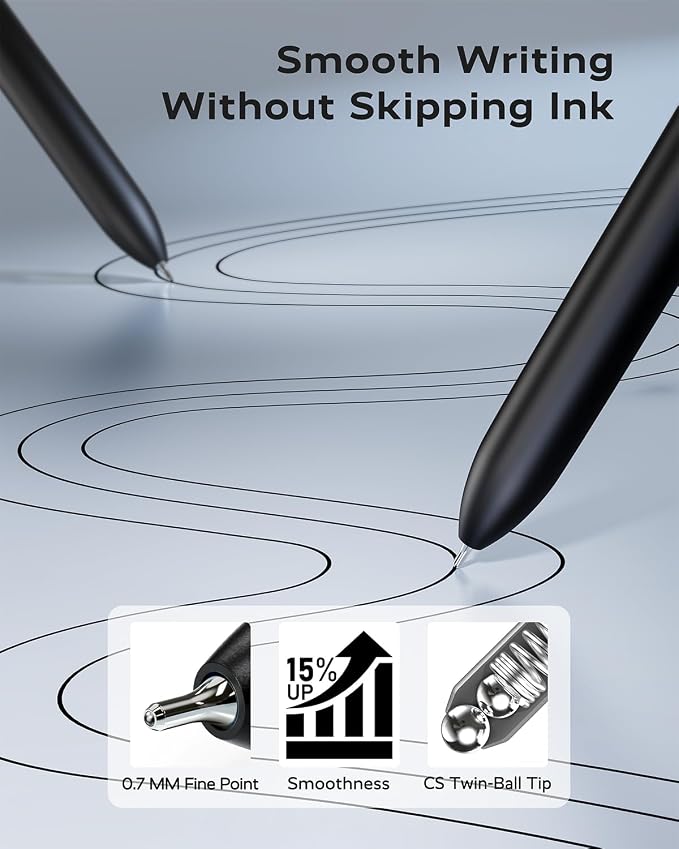 STAGEEK 12 Pcs GX3 Black Gel Pens, Quick Dry Smooth Writing, with 3 Refills | Black Ink Pens, 0.7mm Fine Point, Retractable, Office, School Supplies, Journaling & Note Taking, for Nurses, Teachers