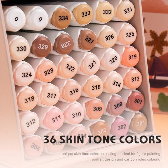 Arrtx 36 Colors Skin Tone Markers, ALP Dual Tips Alcohol Marker Pen Perfect for Coloring, Portrait Design, Comic, Anime, Illustration, Card Marking Christmas Gifts