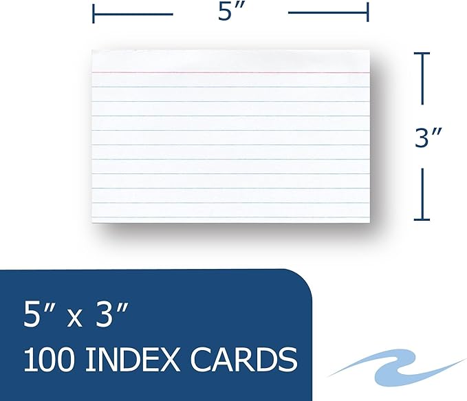 Roaring Spring Recycled Index Cards 3"x5", 100 Count, Smooth 100# White Recycled Index Paper, Ruled on Front, Blank on Back (Pack of 1)