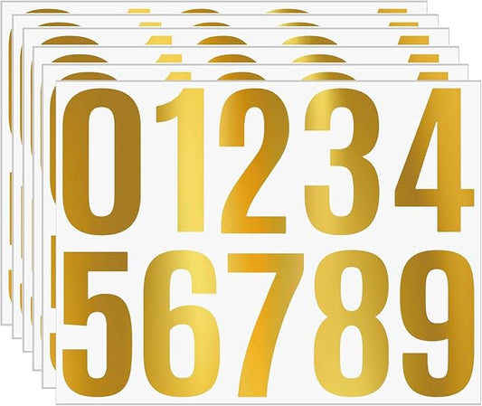 Vinyl Number Stickers 4 Inch, 6 Sheets Decorative Number Decals for Mailboxes, Wedding Decorations, Event Signs, Party Displays and Personalized DIY Projects (Gold)