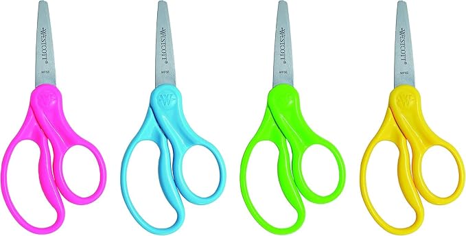 Westcott Right & Left-Handed Scissors For Kids - Back to School Essentials, Classroom Must Haves, Art Supplies - 5-Inch Pointed Safety Scissors - Assorted Colors - 6 Pack (16455)