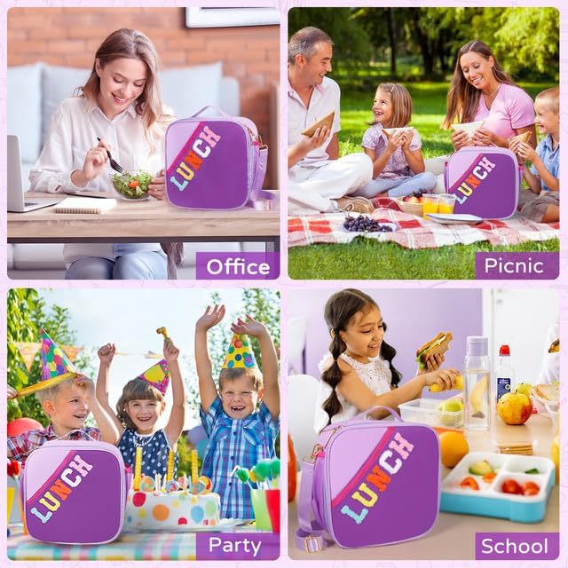 Nsrzua Lunch Bag Kids,Insulated Lunch Bag With Adjustable Shoulder Strap,Reusable Lunch Bag for Kids, Girls,Boys, lunch Bag Women,Preppy Lunch Box for School,Travel, Picnic (dark purple)