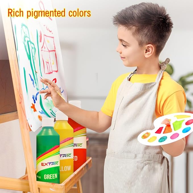 EXTRIC Washable Paint for Kids - 6 Bold Colors x 8 oz Bottles (48 fl oz Total) Non-Toxic Easy Clean Tempera Kid Paint Rich Pigment Paints for Toddlers, Classroom & Arts and Crafts