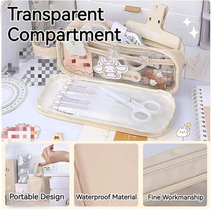 Big Capacity Pencil Case 5 Compartments Large Pencil Pouch Pen Bag Pencil Box Holder Organizer Simple Storage Aesthetic Stationery Cosmetic for Adults Men Women College Office Essentials (Grey)