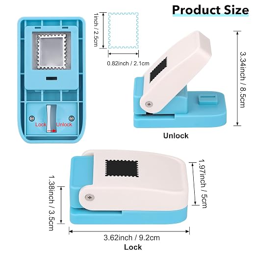2Pcs Stamp Punches, 1x0.8 inch Rectangular Postage Stamp Shapes Puncher & 1" Square Craft Hole Punch, Lever Action Craft Punch for Paper Crafting Scrapbooking Stamping-Out Cutter Crafts Supplies Tools