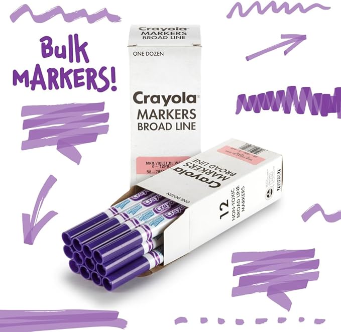 Crayola Washable Markers - Violet Purple (12ct), Kids Broad Line Markers for Classrooms & Teachers
