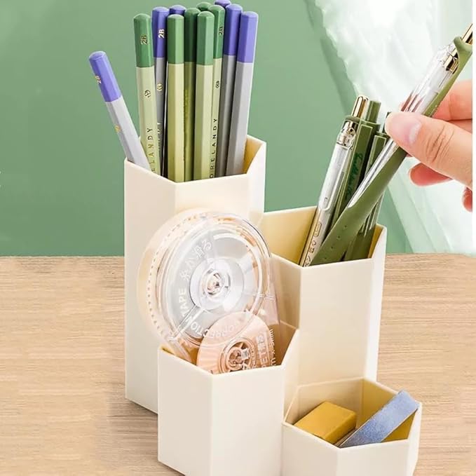 Pencil Organizer Pen Holder for Desk Pens Cup Small Desk Organizer Cute Pen Holder for Office,School and Home (White, L-Shape)
