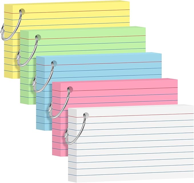 250 Count Index Cards 3x5 Inch Heavyweight Colored Flash Cards with Ring Study Flashcards Note Cards for Studying School College Supplies