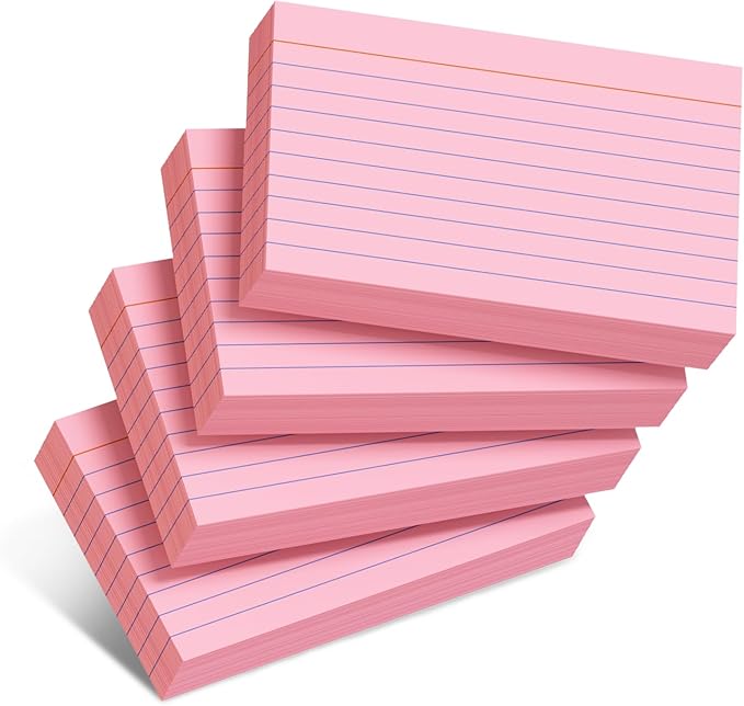 Pink Index Cards 3x5 Inch - 200 Count, Ruled Index Flash Cards for Studying, 180GSM Pink Note Cards 3x5 Lined Index Cards, Flashcards 3 x 5 Notecards Lined College Ruled Study Card for Office, School