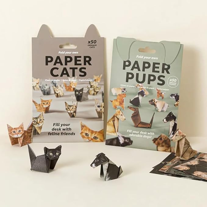 50 Sheets DIY Paper Cats & Dogs Origami Kit - 3D Origami Cats & Dogs with Pre-Creased Lines, No Glue No Scissors Crafts for Desk Decor, Gifts for Cat & Dog Lovers (Cat)