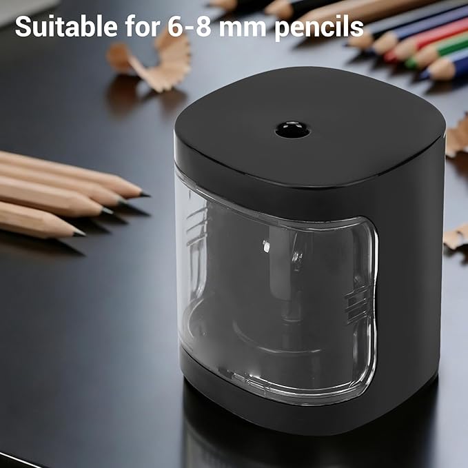 Fockety Electric Pencil Sharpener, Automatic Battery Operated with for 6-8mm Pencils School Office Home Art Supplies Portable Transparent Shavings Container