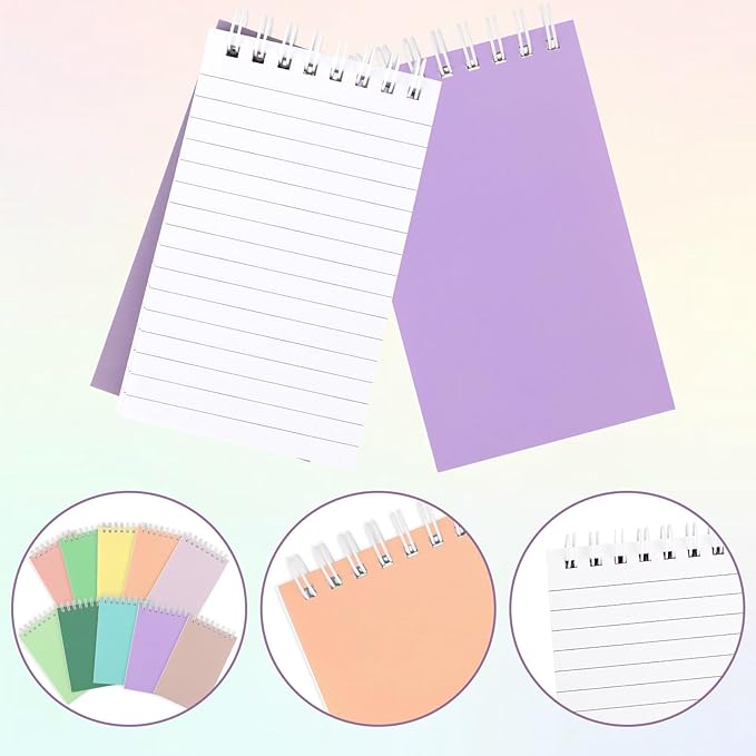 Hooqict 10 Pack Pocket Notebook 3x5 Colorful Mini Notebooks Small Spiral Notepads with Lined Pages, Memo Note Pads for Kids, Party Favors, Work, Office, Students School Supplies, 50 Sheets/100 Pages