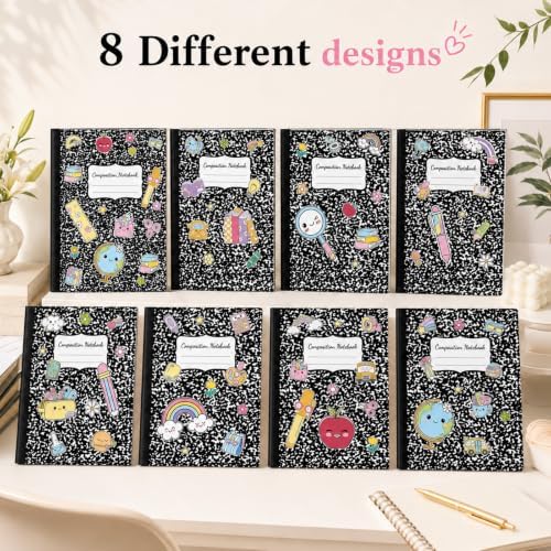 8 Pack Black Marble Composition Notebooks College Ruled 9-3/4 x 7-1/2''