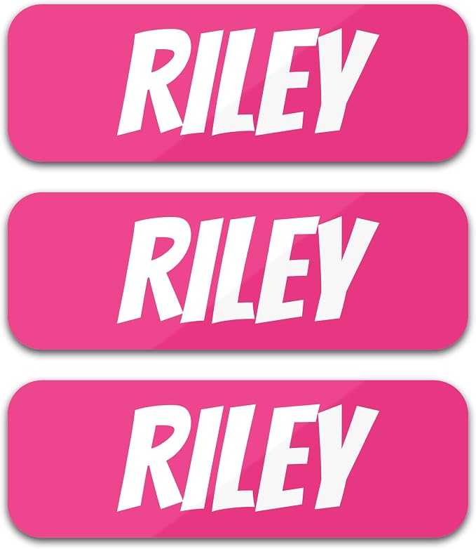 Custom Name Labels for Kids (120 Labels) Personalized Waterproof Clothing Stickers for Daycare, Camp or School - Name Stickers for Bottles, Jackets, Backpacks, Shoes and School (Pink)
