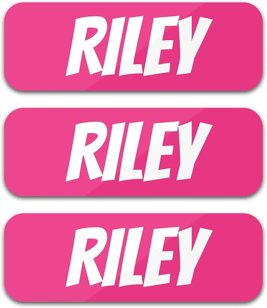 Custom Name Labels for Kids (120 Labels) Personalized Waterproof Clothing Stickers for Daycare, Camp or School - Name Stickers for Bottles, Jackets, Backpacks, Shoes and School (Pink)