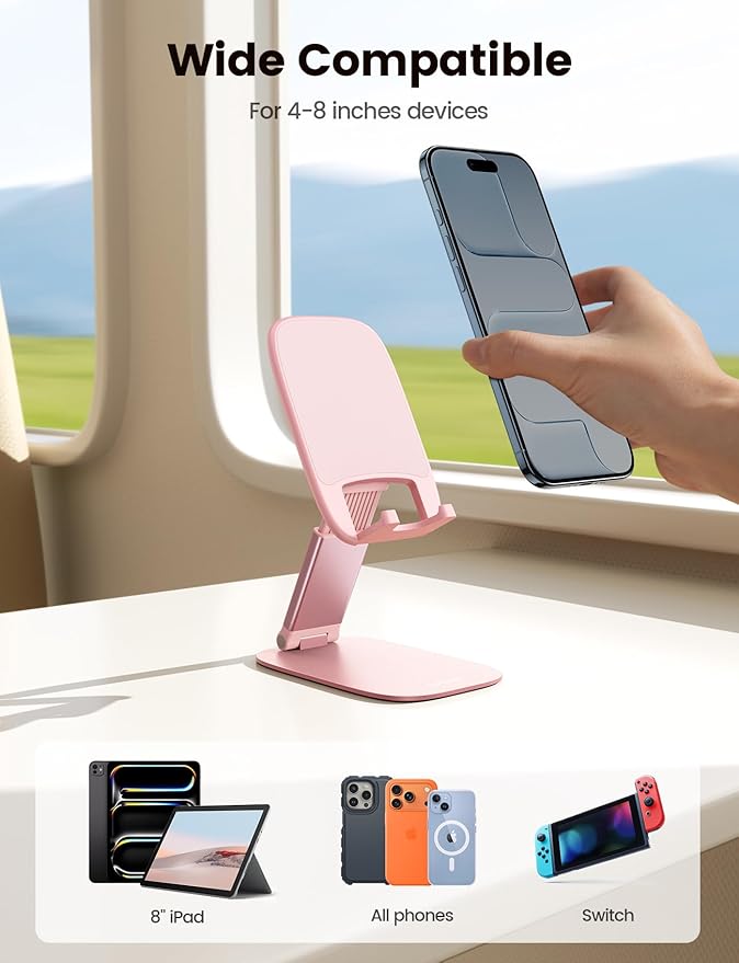 Lamicall Pink Desk Accessories for Women, Pink Office Supplies Desk Home Vanity Decor, Cute Rose Gold Phone Stand Holder for iPhone, 4-8'' Phone, Gifts for Teens Girls Boys Adults Women Men Mom Wife