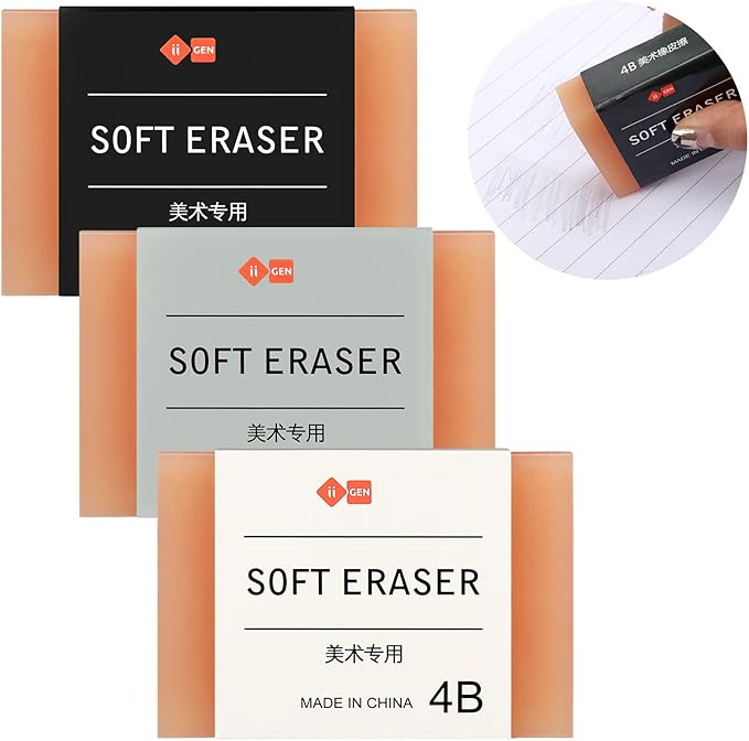 Outus 3 Pcs Extra Large 4B Soft Erasers 3 x 2 Inches Graphite Pencil Low Dust Rubber Orange Block Cube Art Erasers for Drawing Writing Sketching Drafting Artists Office Home