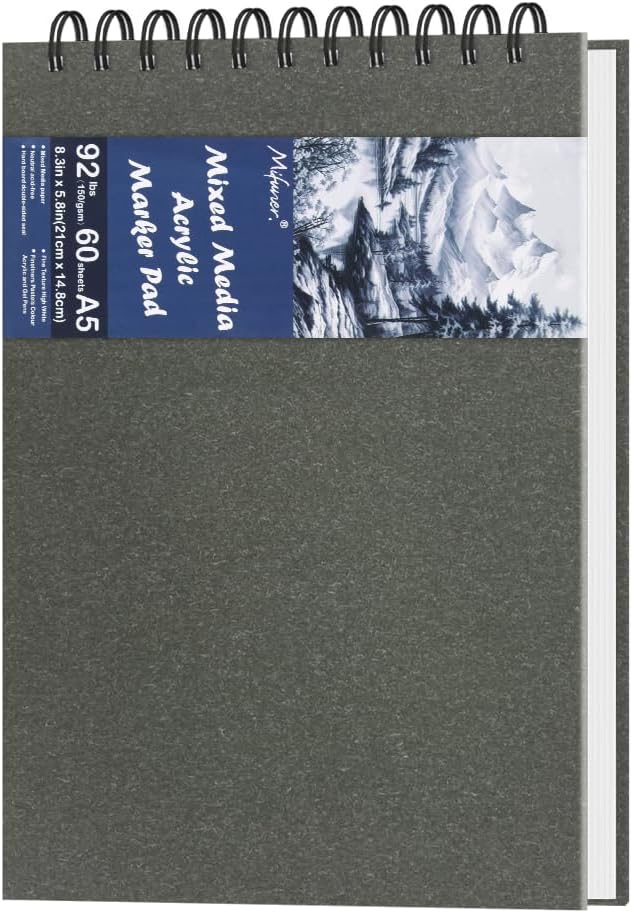 8.3" x 5.8" Hardcover Sketchbook,Top Spiral Bound Mixed Media Sketch Pad,60 Sheets 92lb/150 gsm Acid-Free Drawing Paper,Small Travel Artist Journal Notebook for Adults Beginners,Art Supplies.Dark Grey