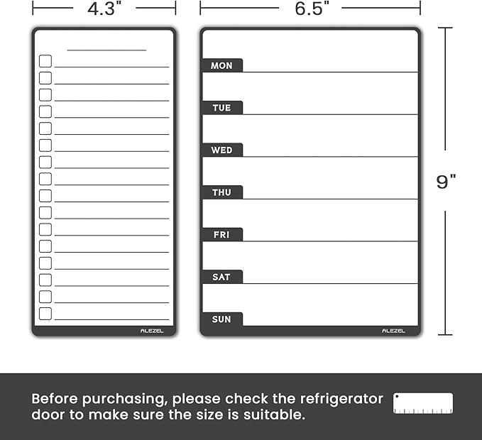 ALEZEL Weekly Dry Erase Board for Fridge, Magnetic Meal Planner Whiteboard Set - Includes Weekly Calendar for Refrigerator & 2 to Do List White Boards, 3 Markers + Eraser