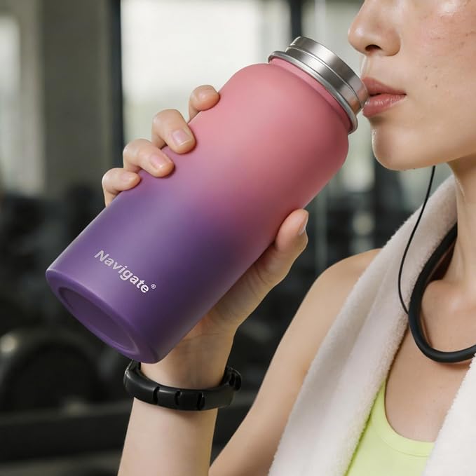 Navigate 40 oz Insulated Stainless Steel Sports Water Bottle with Spout & Handle Lids,Wide Mouth Water Jug with Double Walled Leak Proof Keep Cold for 24 Hrs Hot for 12 Hrs, Red to Black