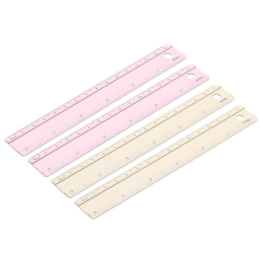 PATIKIL Metal Ruler 6 Inch/15cm, 4 Pcs Aluminum Straight Edge Ruler, Dual Scale Measuring Tool with Inch/Centimeter Scales & Hole for Math Office Drawing Engineering Home, Pink/Yellow