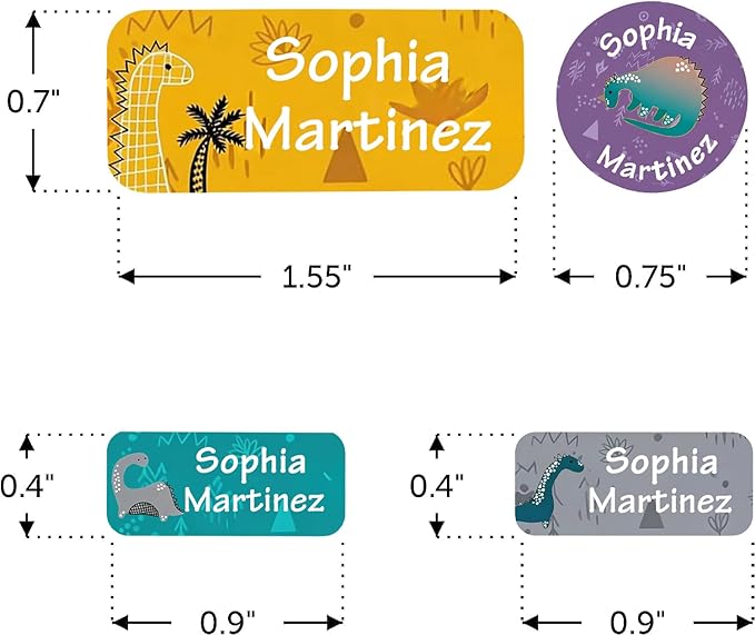 Waterproof Custom Name Stickers (135 Labels) - Personalized Daycare Labels for Clothing, Water Bottles, Lunch Boxes & School Supplies - Ideal for Camp & Daycare - No-Iron (Misty Dinosaurss)