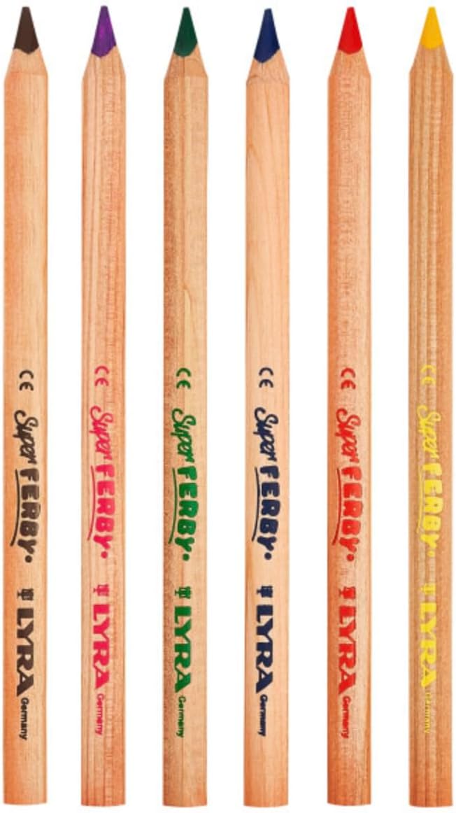 Lyra Waldorf Selection Giant Triangular Colored Pencil, Unlacquered, Set of 6 Super Ferby Pencils, Assorted Colors (3711061)