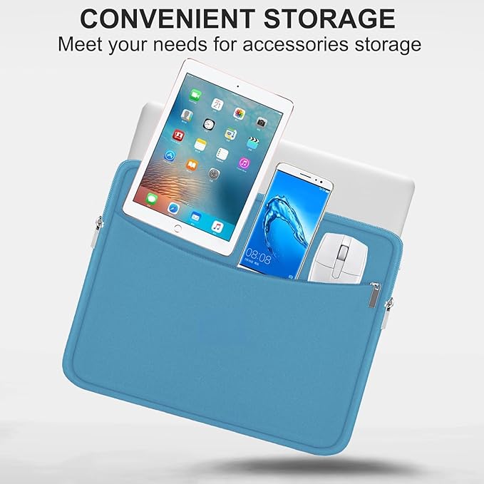 Laptop Case Sleeve 15.6 inch, Shockproof Protective Laptop Cover Briefcase Carrying Computer Bag with Accessory Pocket, Computer Bag Compatible with MacBook, HP, Dell, Lenovo, Asus, Light Blue