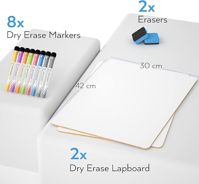 Nicpro Small Dry Erase Lapboard, 2 Pack Small White Board 12''x 16'' Mini White Board Double Sided with 8 Water-Based Pen, Portable Whiteboards for Kids Students Teachers Classroom Homeschool Supplies