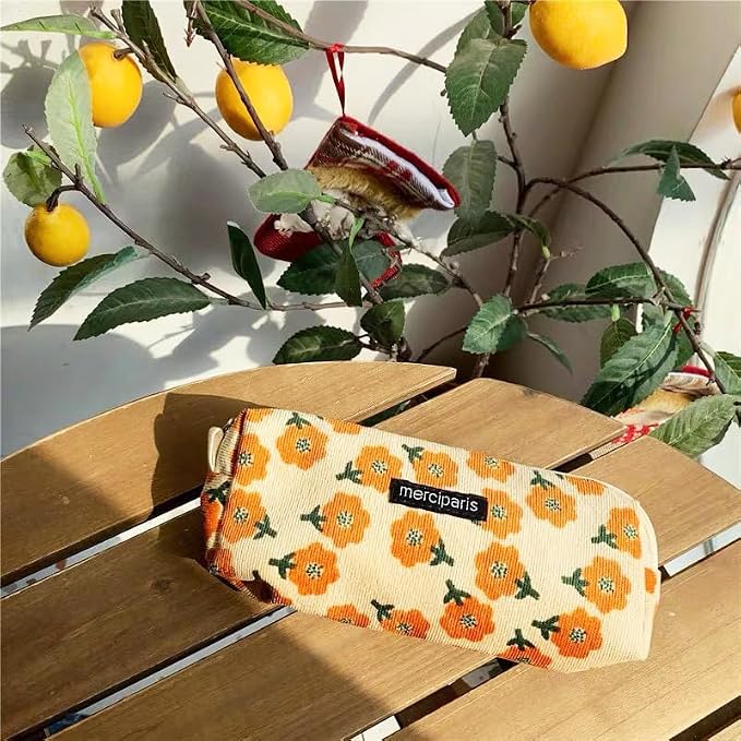 Pencil Pouch Cute Pencil Case Office Storage Bag Holder Box Organizer Aesthetic Bow Flower Pattern Makeup Pouch Cosmetic Bag for Women Girls