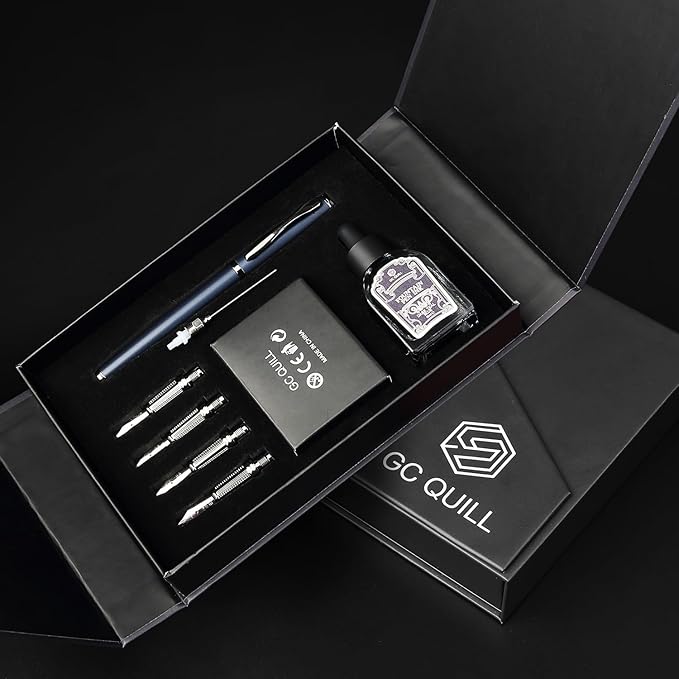 Calligraphy Fountain Pen Set - Includes 5 Nibs, Ink Bottle, Ink Refill Converter and 18 Cartridges, Fancy Pen for Women Men Gift - MU-25