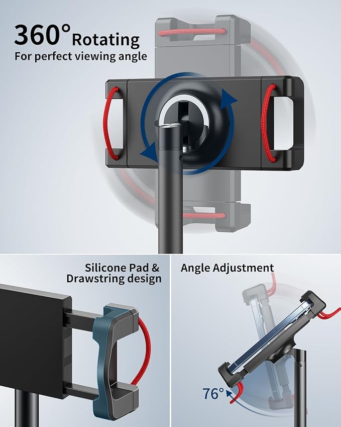 SAIJI iPad Stand for Desk - Tablet Holder Extra-Height 360° Rotating Adjustable Aluminum Alloy Cradle for 4.7"-15.6" iPhone Samsung Kindle Portable Monitor (Black)