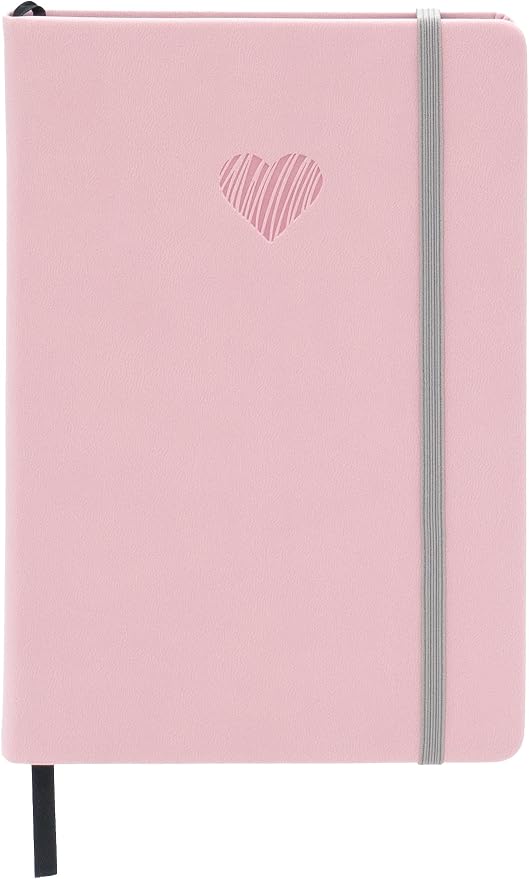 EVERLINEA 5.6” x 8.3” Embossed Heart A5 Hardcover Notebook, 240 Lined Pages, Powder Pink