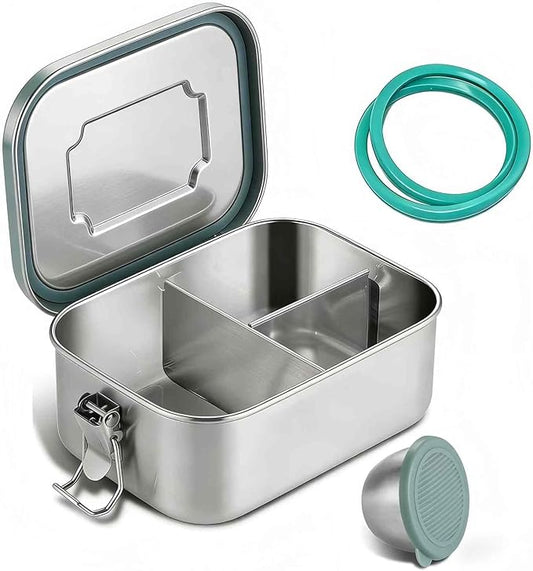 Stainless Steel Bento Box 40oz with 3 Compartments, Stainless Steel Lunch Box 1200ml, Metal Lunch Containers with Sealing Lockable Clips, Snack Containers for Adults Travel Work Dishwasher Safe