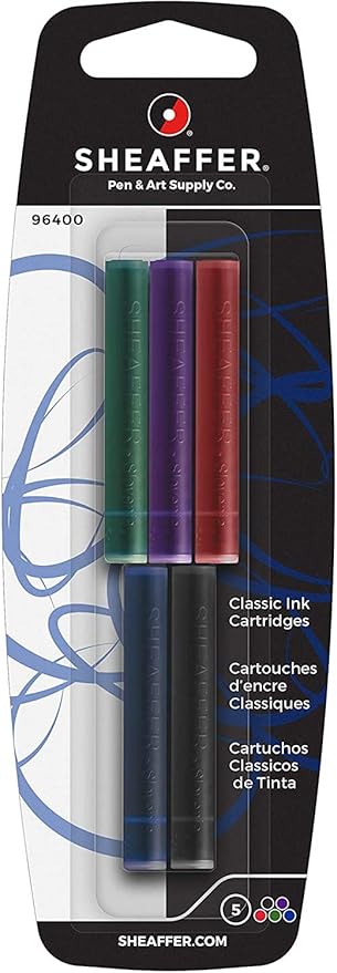 Sheaffer Skrip Fountain Pen Classic Ink Cartridges, A Pack of 5 Assorted Colors.