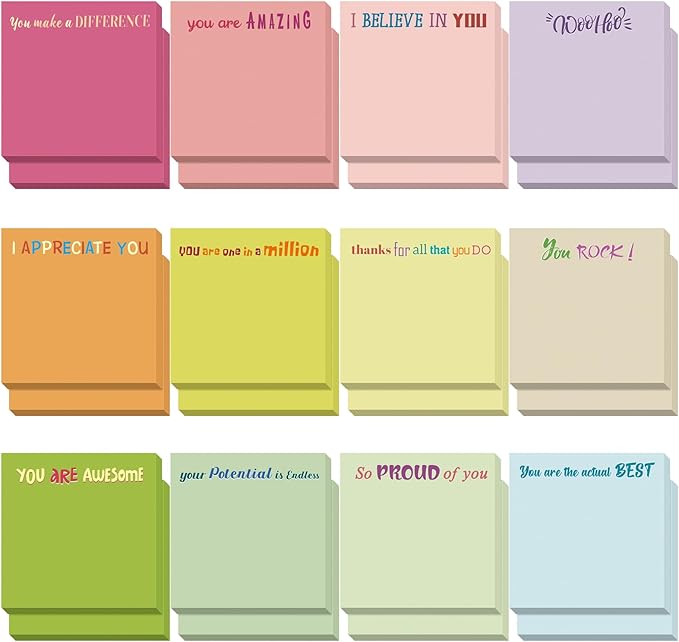 Yinder 24 Pcs Inspirational Sticky Notes Cute Motivational Sticky Notes Pad End of Year Employee Appreciation Gifts Bulk for Teacher Nurse Coworkers Office Supplies 3 x 3'' (Thank You,Macaroon)