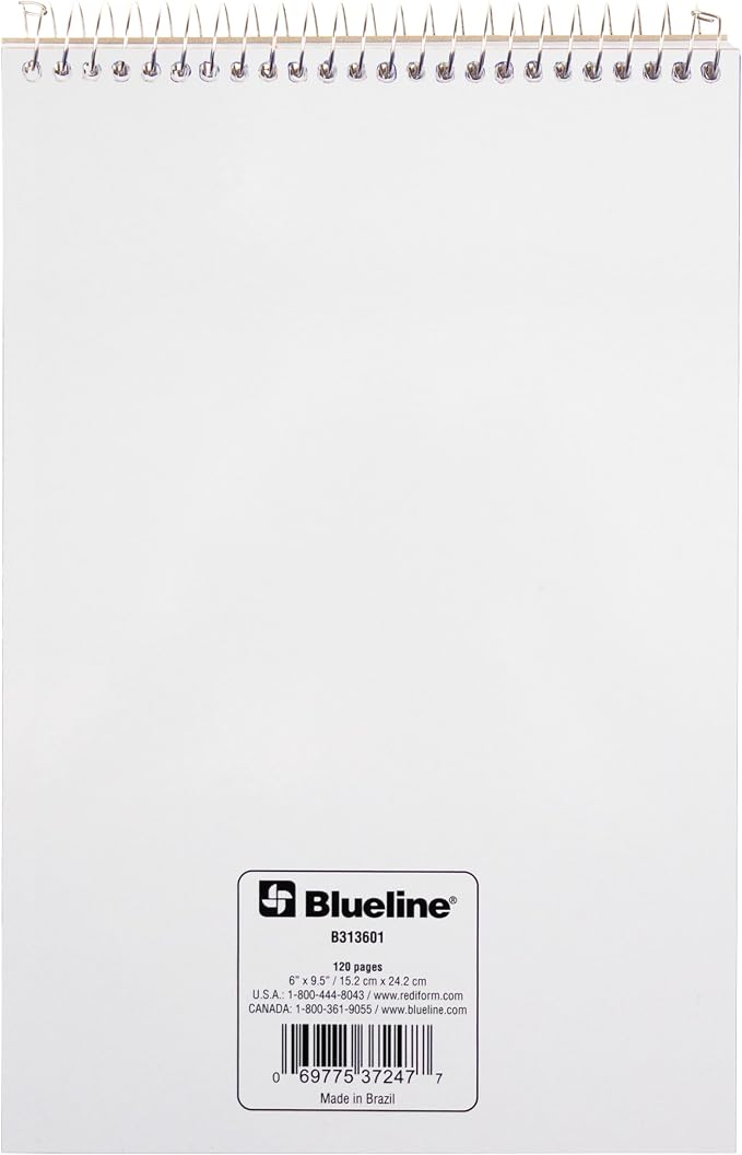Blueline® XTREME White Steno Pad, 6" x 9.5", Top Spiral, 120 Pages, Ideal for School, Office, Notes, Lists & Planning, Lemon Garden Design (313601)