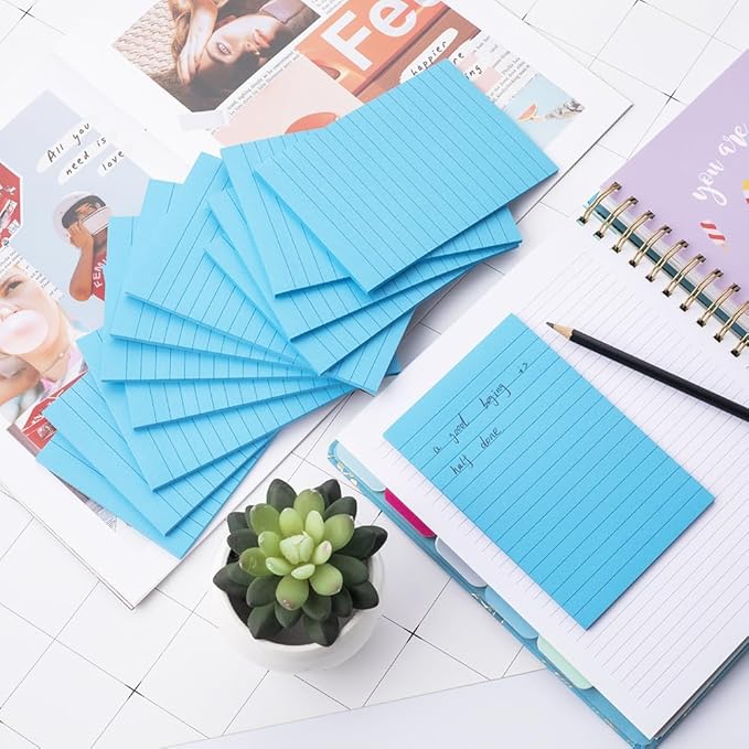 (12 Pack) Lined Sticky Notes 4x6 in,Bright Blue Large Notepads with Lines,Ruled Stickies Super Sticking Power,Office School Memo Note Pads,Post on Windows Doors,Recyclable,Easy to Write on
