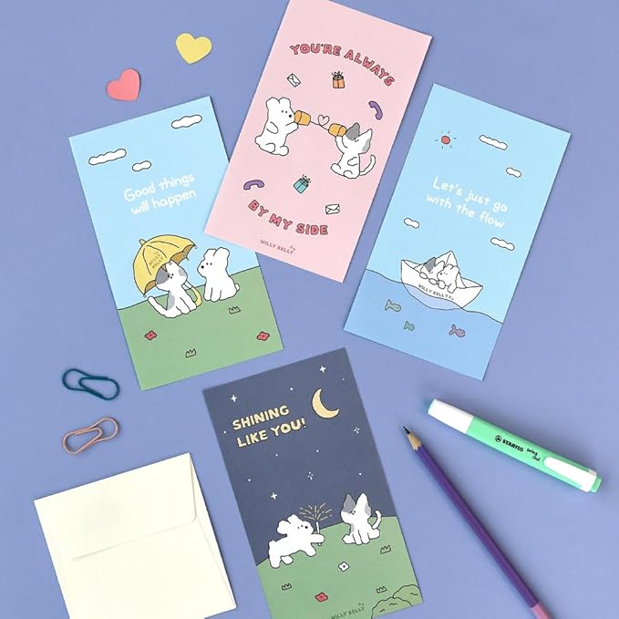 Monolike Willy Kelly Mini Letter Paper and Envelopes Set - 8Type, 32 Letter Paper + 16 Envelopes