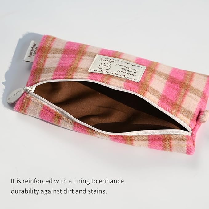 Monolike Unmatched Friends Old Check Pencil Case, Green - Pencil Pouch, Portable Pencil Bag, Pencil Case, Office Pouch case, Cushion, Soft, Vintage